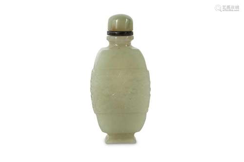 A CHINESE PALE CELADON JADE 'TAOTIE MASK' SNUFF BO...