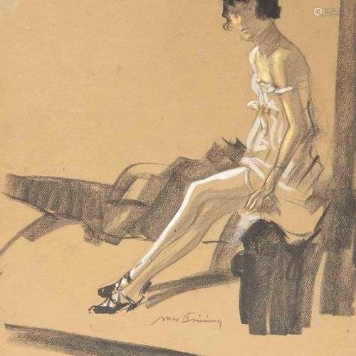 Max Brüning (1887-1968), dessin original d'une jeune fille a...