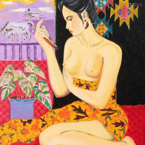 Cao Giang, artiste vietnamien fin du 20ème siècle, semi-nu a...