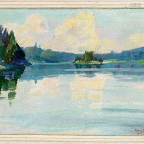 Armas Mikola (1901-1983), peintre finlandais. Paysage de lac...