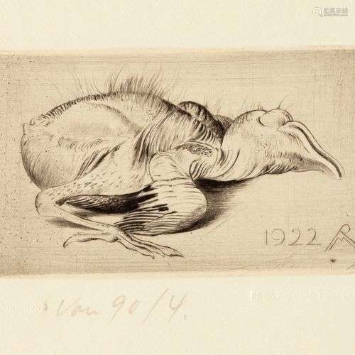 Richard Müller (1874-1954), poussin mort, eau-forte, tirage ...