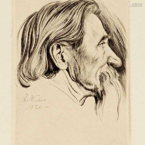 Richard Müller (1874-1954), Portrait de profil d'un homme av...