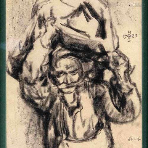 Hermann Struck (1876-1944), Leichenträger, dessin au fusain ...