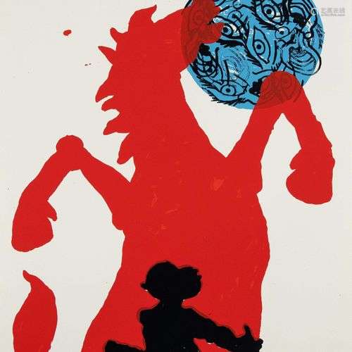 Jörg Immendorff (1945-2007), ''Cheval rouge, singe et globe ...