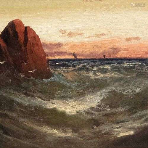 F. Walters, peintre c. 1900, Rocks off the coast in the even...