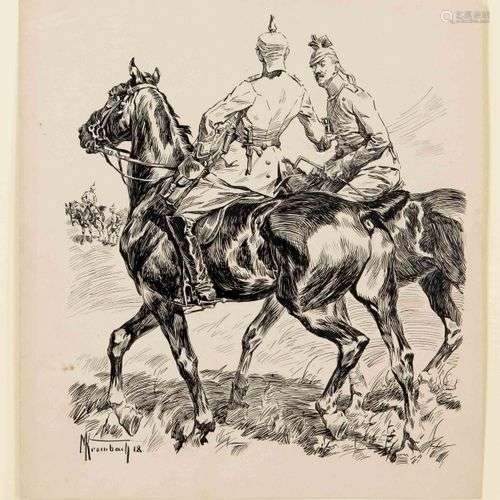 Max Krombach (1867-1947), deux soldats à cheval en conversat...