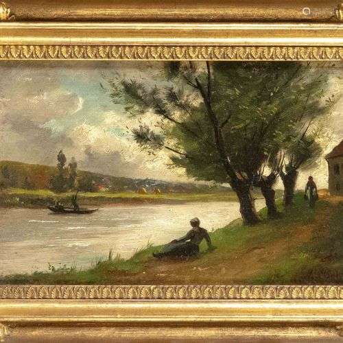 Martinus Boks (1849-1885), Paysage hollandais au bord du can...