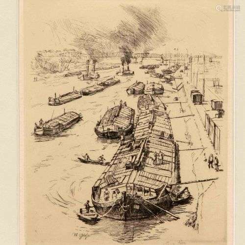 Willi Geiger (1878-1971), Port industriel à un canal, rare e...