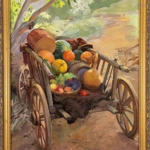 Peintre russe du début du 20ème siècle, chariot avec fruits ...