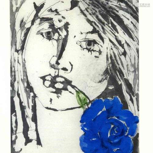 Walter Womacka (1925-2010) ''Tête de fille avec rose bleue''...