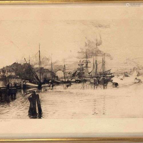 Alexander Eckener (1870-1944), Hafenpartie, gravure à l'eau-...