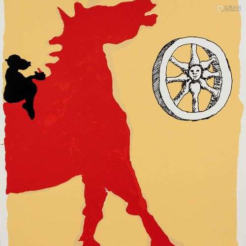 Jörg Immendorff (1945-2007), Singe sur un cheval rouge et un...