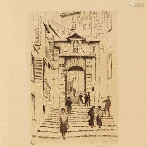 Ernst Oppler (1867-1929), Scène de rue italienne avec escali...