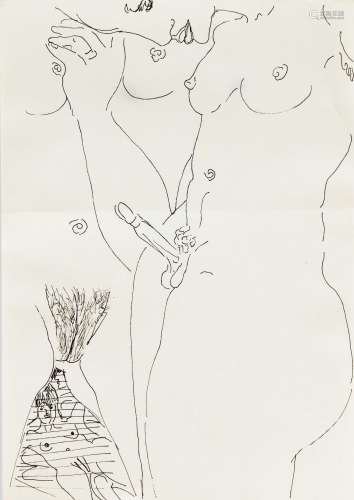 Erotica - 2 dessins d'Edvard Frank (1909-1972), hermaphrodit...
