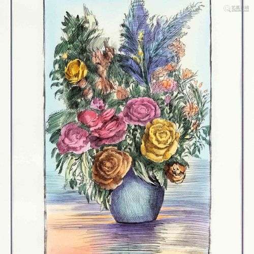 Ernst Fuchs (1930-2015), Nature morte aux fleurs, aquarelle ...