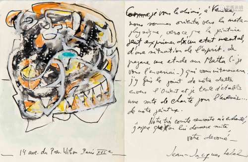 Jean-Jacques Lebel (*1936), lettre avec gouache manuscrite. ...