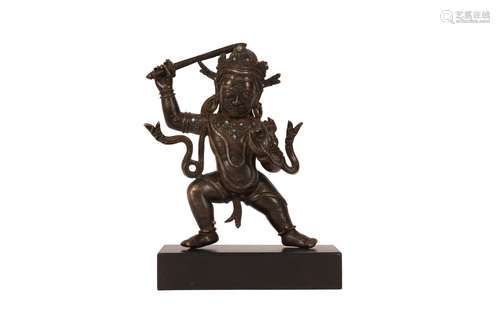 A CHINESE SILVER-INLAY BRONZE FIGURE OF YAMANTAKA.