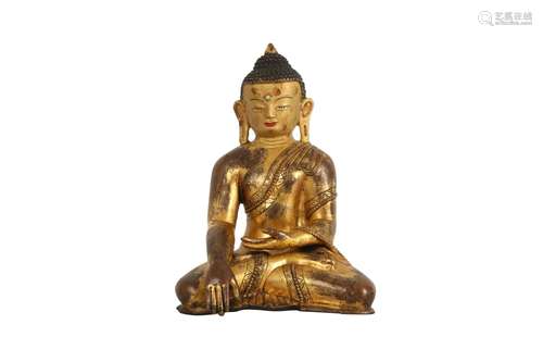 A TIBETAN GILT-BRONZE FIGURE OF BUDDHA SAKYAMUNI.