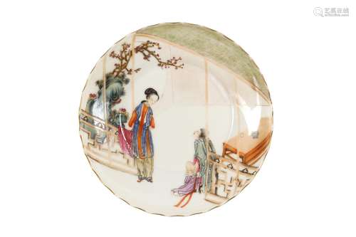 A CHINESE FAMILLE ROSE 'EROTIC' DISH.