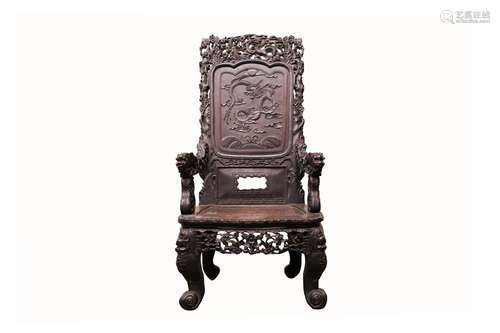 A CHINESE HARDWOOD 'DRAGON' THRONE.