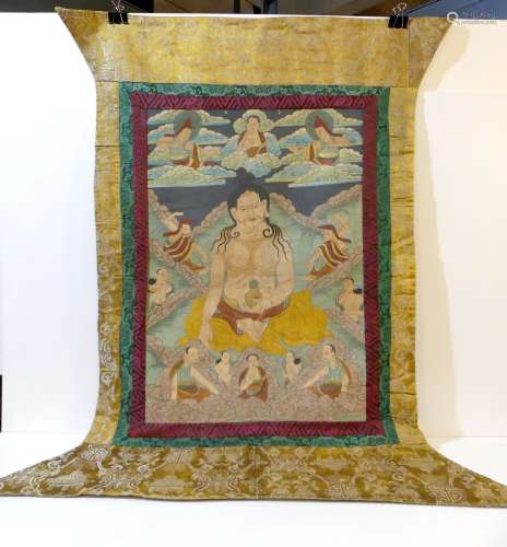 Tangka peint sur tissu représentant Milarepa, yogi et poète ...