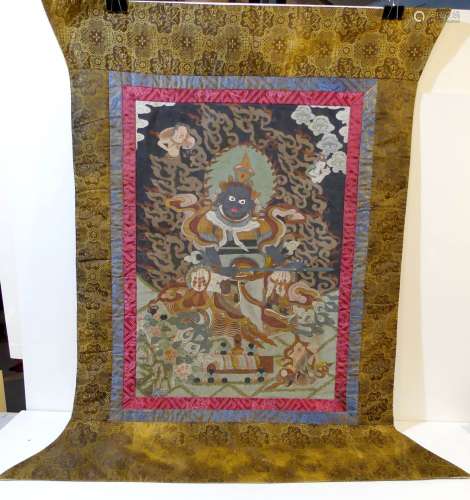 Tangka peint sur tissu représentant Virudhaka, un des lokapa...