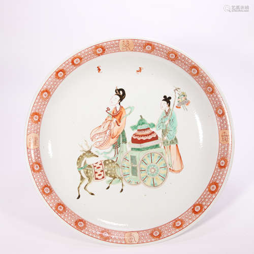 Famille Rosed Plate with Inscription from Qing