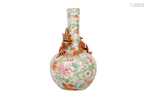 A CHINESE FAMILLE ROSE 'MILLEFLEURS' BOTTLE VASE.