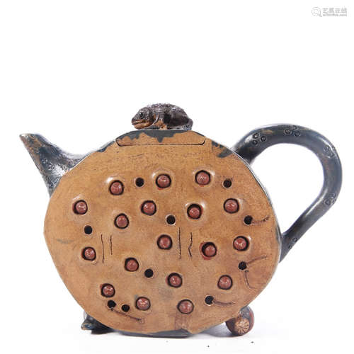 Dark-Red enameled Pottery in Lotus form