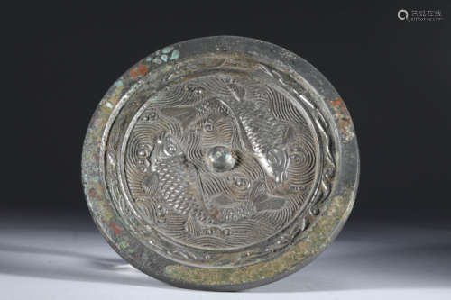 Bronze Mirror with Double Fish Grain from Yuan