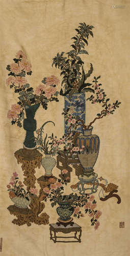 Silk Tapestry of Flower Design from Qing