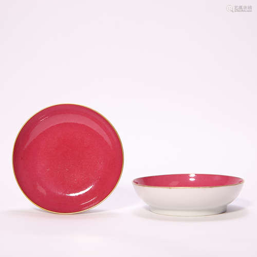 A Pair of Red Glazed Oil Plate from Min