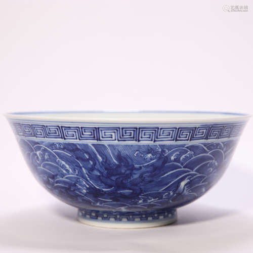 Blue and White Kiln Bowl with Grain from Qing