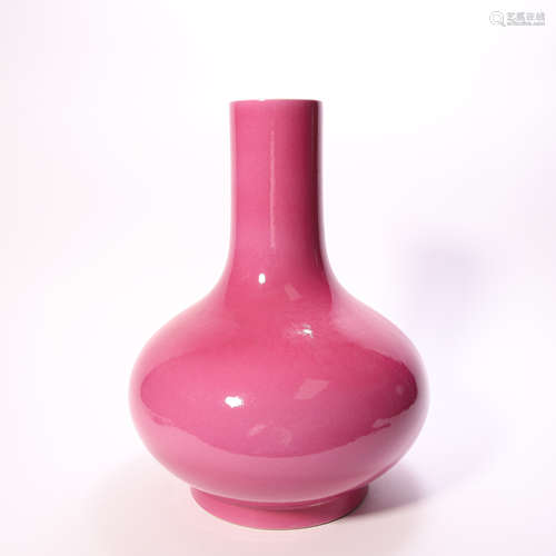 Red Glazed Kiln Long Neck Vase from Qing