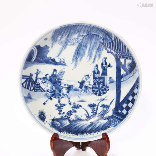 Blue and White Kiln Plate with Human Grain from Qing