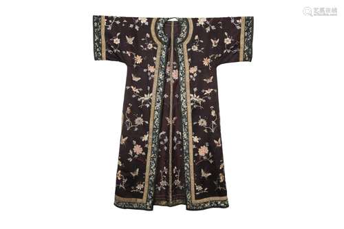 A CHINESE EMBROIDERED BLUE-GROUND LADY'S ROBE.