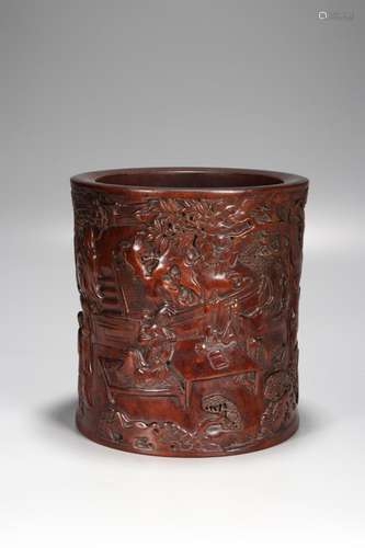 ROSEWOOD CARVING OF FIGURE BRUSH POT