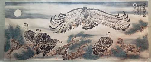 CHINESE PAINTING OF VULTURES & PINE TREE, ZHANG CE