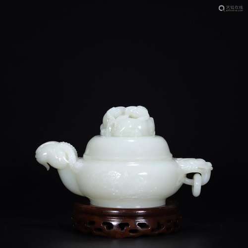 WHITE JADE CARVING OF RAM-HEAD INCENSE BURNER