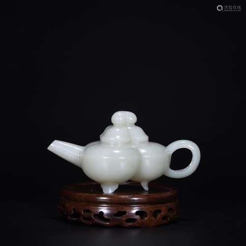 WHITE JADE CARVING RIDGED TEAPOT