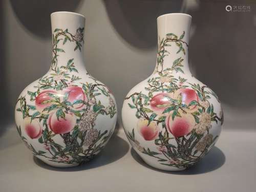 PAIR OF LONGEVITY PEACH CELESTIAL VASES