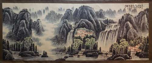 CHINESE HORIZONTAL LANDSCAPE PAINTING, LI KERAN