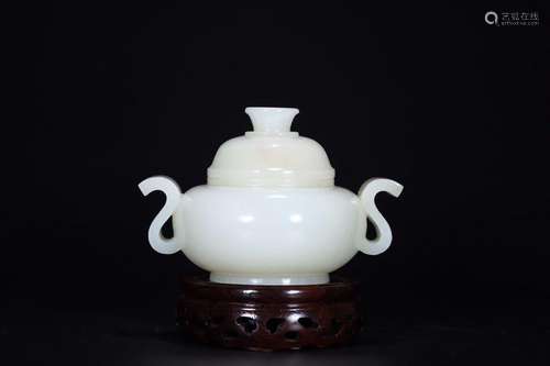 WHITE JADE CARVING OF DOUBLE-EAR INCENSE BURNER