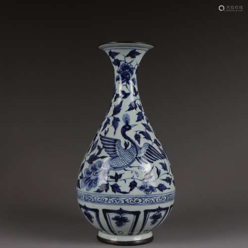 BLUE AND WHITE 'PHOENIX' YUHUCHUN VASE