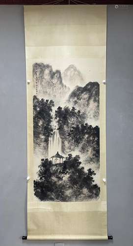 PAINTING OF MOUNTAIN VIEW AND WATERFALL, FU BAOSHI