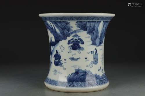 CHINESE BLUE AND WHITE 'FIGURES' BRUSH POT