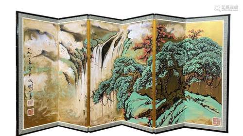 FOLDED TABLE SCREEN PAINTING, GUAN SHANYUE