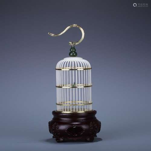 GOLD-PAINTED JADE CARVING BIRDCAGE