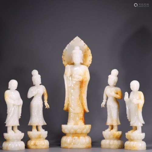 A SET OF RUSSET JADE CARVING BUDDHA FIGURINES