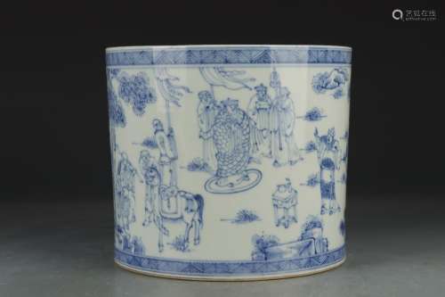 BLUE AND WHITE 'FIGURES' BRUSH POT